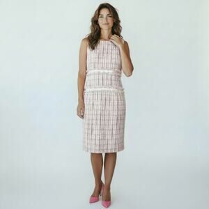 GIORGIO FIORLINI Collection Pink Tweed Dress Ribbon & Fringe Detail 14  Office